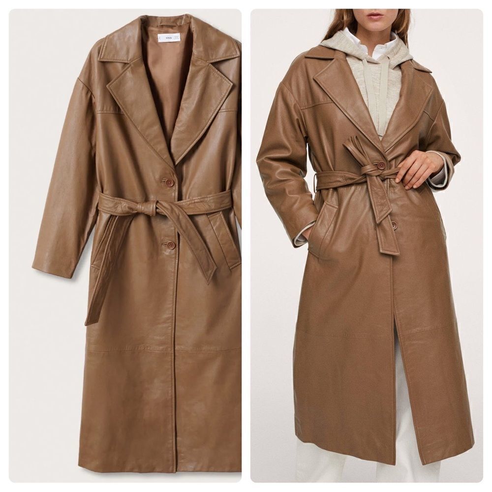 Mango Genuine Leather Trench New Medium